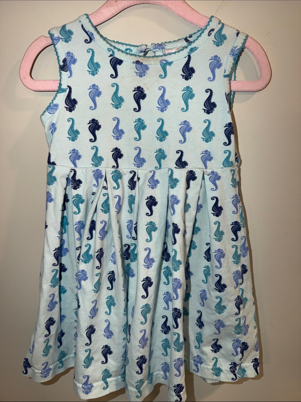 Rachel Riley Light Blue Seahorse Print Sleeveless Dress
